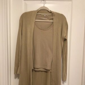 Ann Taylor LOFT Taupe/Beige Twinset with Long Cardigan and Tank - M